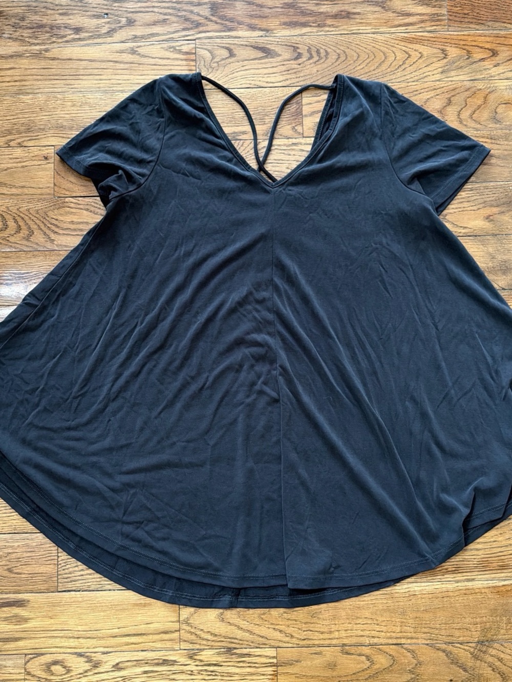 Green Envelope Black V-Neck Tunic with Strappy Back